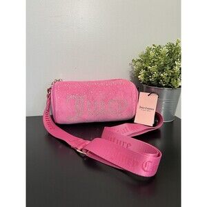 Juicy Couture Let It Shine Roll Bag Bright Pink Rhinestone Barrel Crossbody NWT